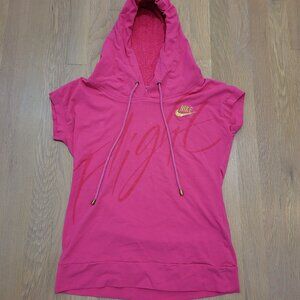 Nike Pullover Hooded Shirt Girls Size XL Short Sleeve Pink Top Flight Logo